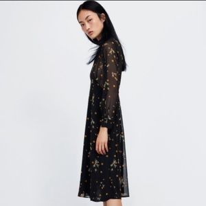 ZARA midi black polka dot dress